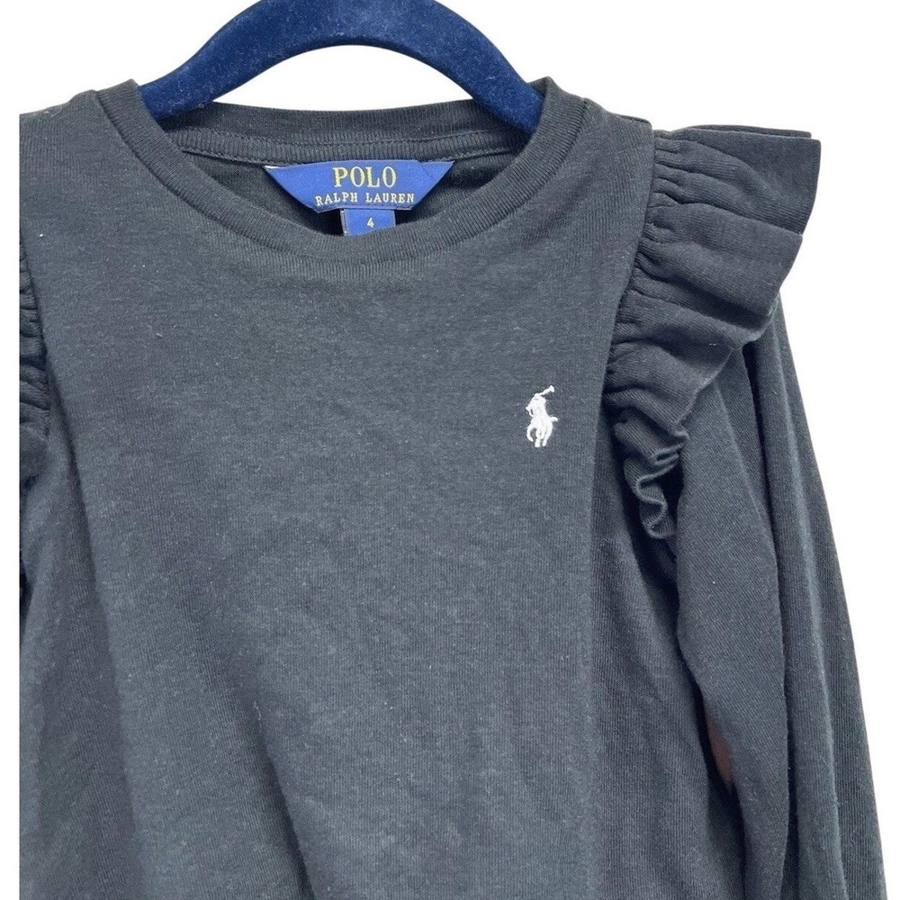 Polo Ralph Lauren Ruffle Long Sleeve Shirt‎ Kids 4 Black Pony Logo Smocked Cuff